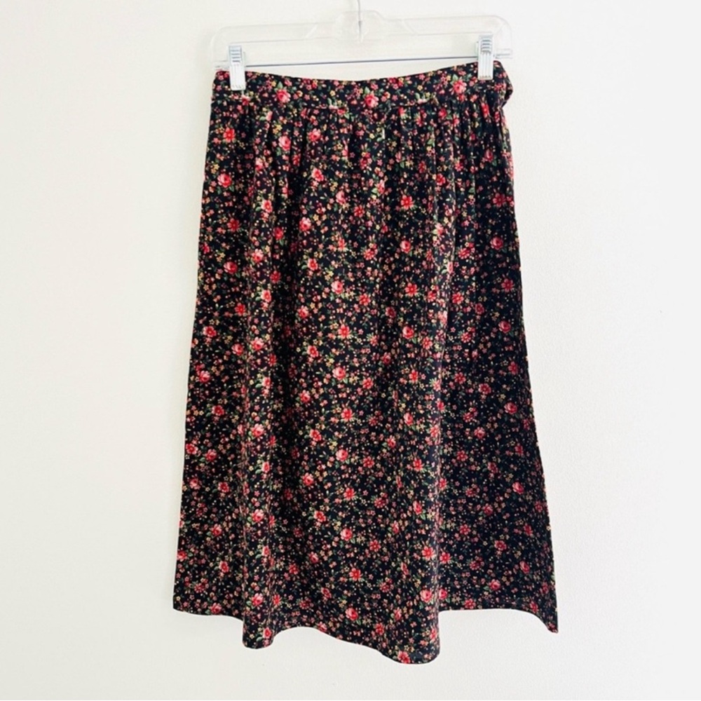 Vintage 70s Magnolia San Francisco Black Floral Mini A Line Skirt Small